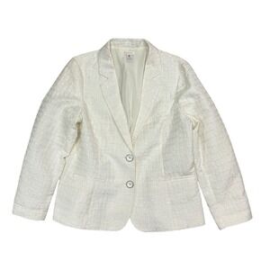 Chicos Blazer Womens 2 White XL (12 US) Two Button Light Weight Jacket Geometric